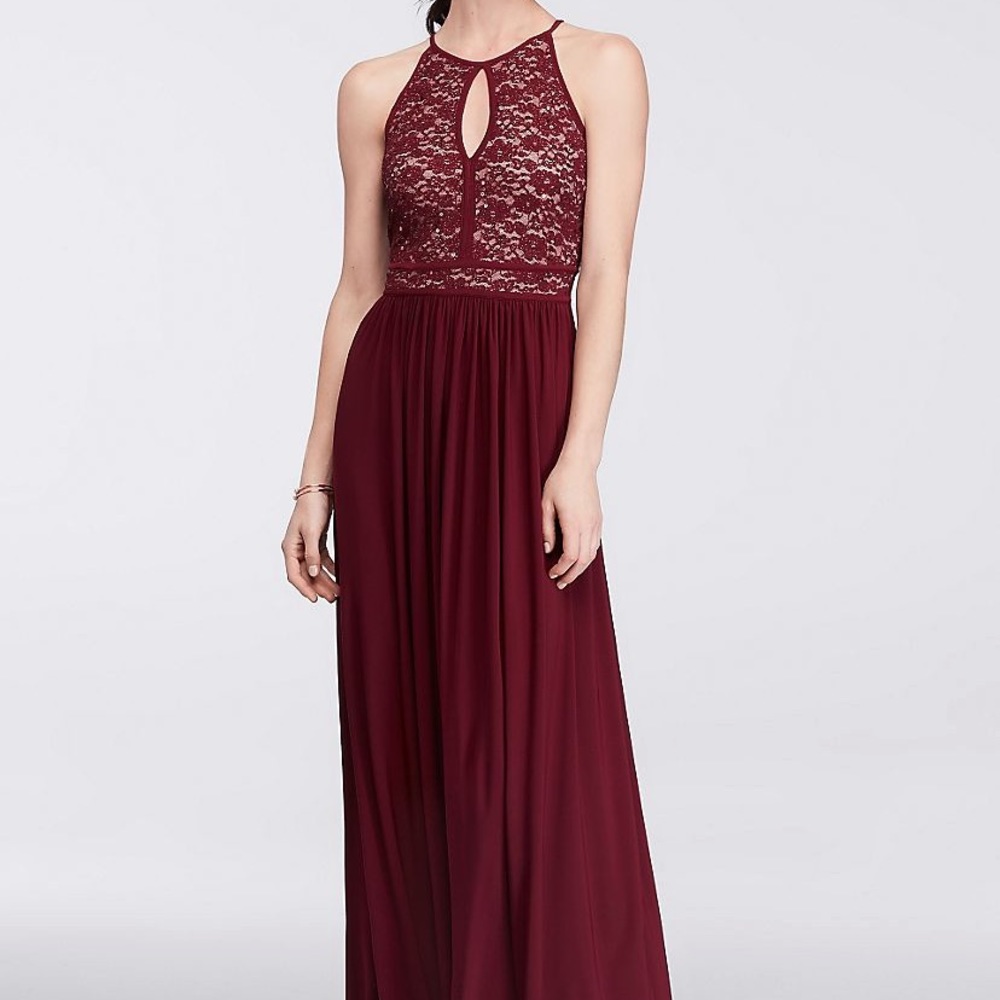Lace Keyhole Tie Back Halter Dress